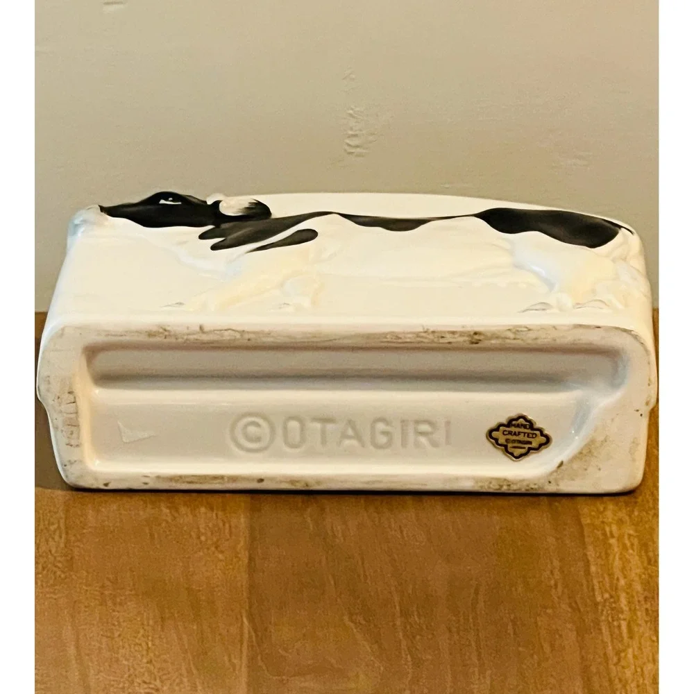 Vintage Otagiri Cow Napkin‎ Holder Black and white bull hand painted. Japan EUC
